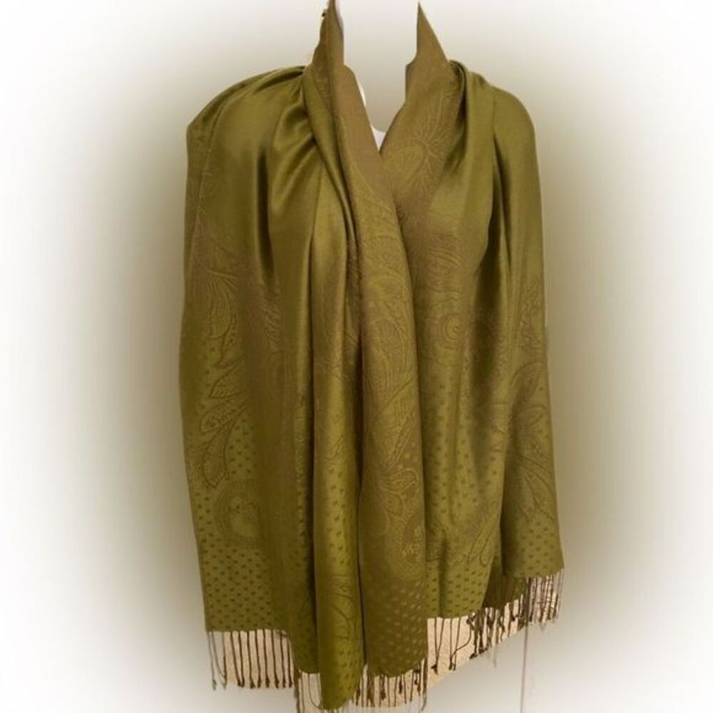 Nordstrom Loden Green Fringed Wrap /Scarf -26 x72 loden green , cotton /rayon